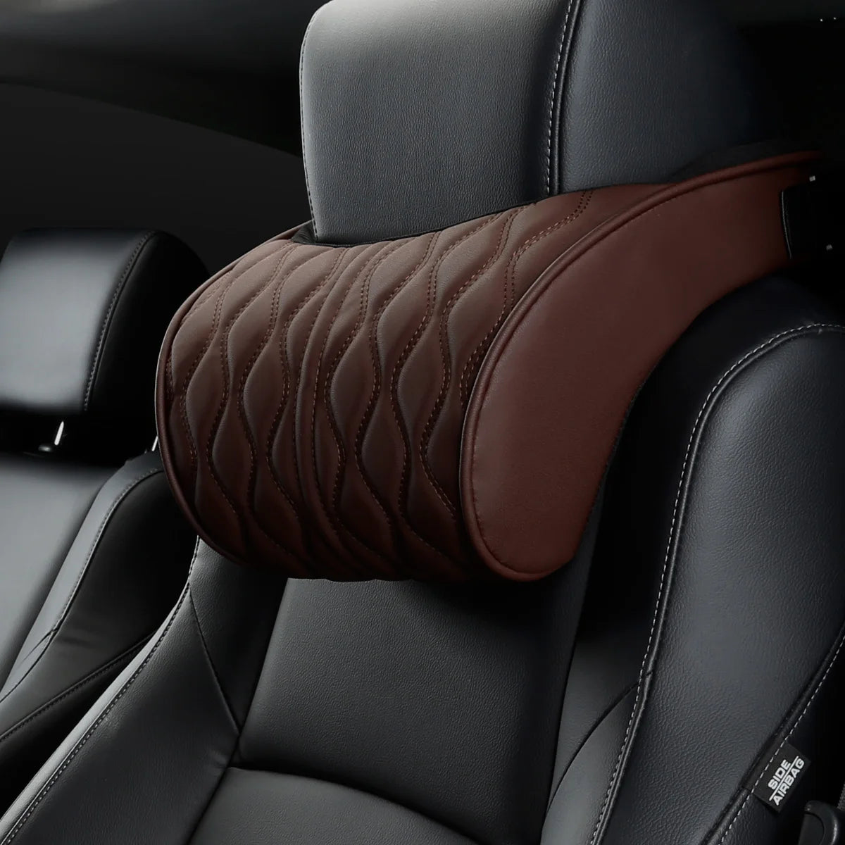 PU Leather Car Neck Pillow and Lumbar Support Cushion, Memory Foam Headrest and Back Pillows with Diamond Stitching