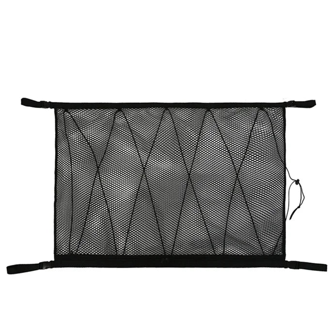 Car Ceiling Cargo Net Storage Bag for SUVs and Cars, Double Layer Mesh Organizer with Zipper and 4 Buckles, 31 x 22 Inch