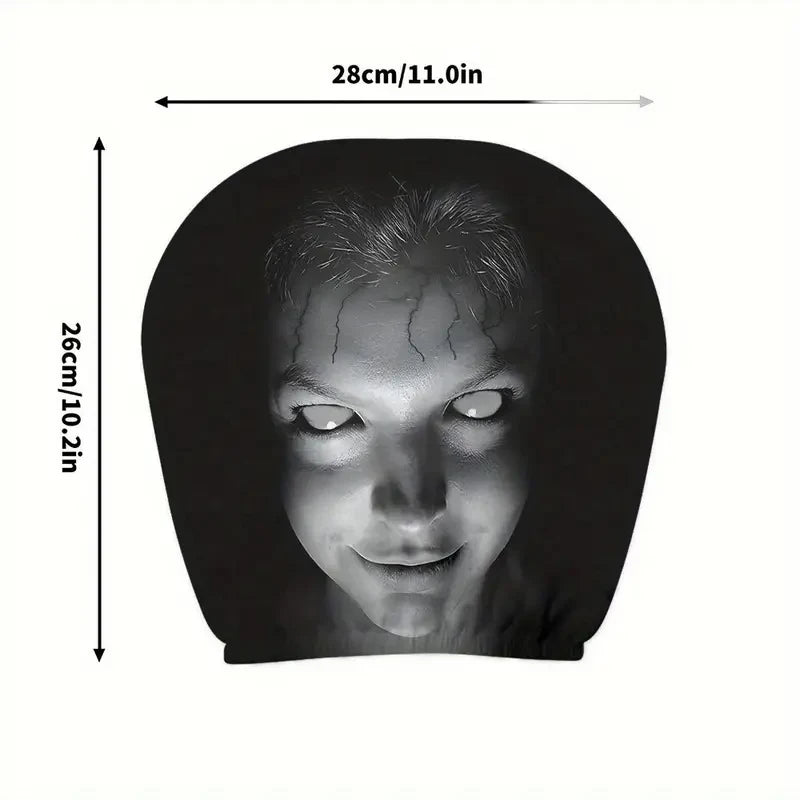 Halloween Horror Face Car Headrest Covers, Set of 2 Universal Elastic Printed Seat Headrest Sleeves for Dust Protection