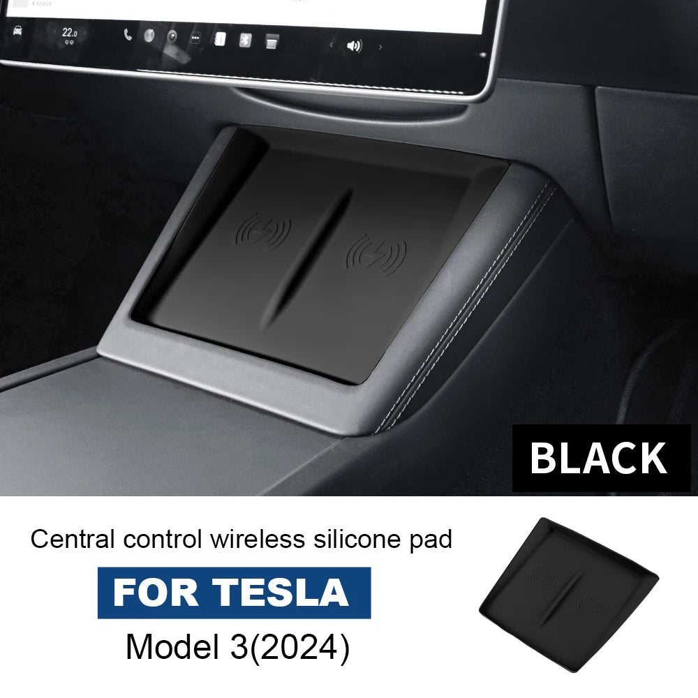 Silicone Charging Pad Mat for Tesla Model 3 Highland 2024-2026 and Model Y Juniper 2025-2026, 9.1 x 7.1 in Non-Slip Mat, 3 Colors