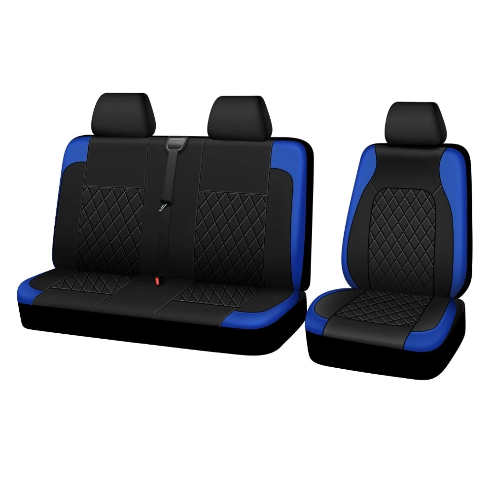 Front Seat Covers for Vans and Trucks, 1+2 Set for Driver Seat and Double Passenger Bench, Quilted Faux Leather, 4 Colors