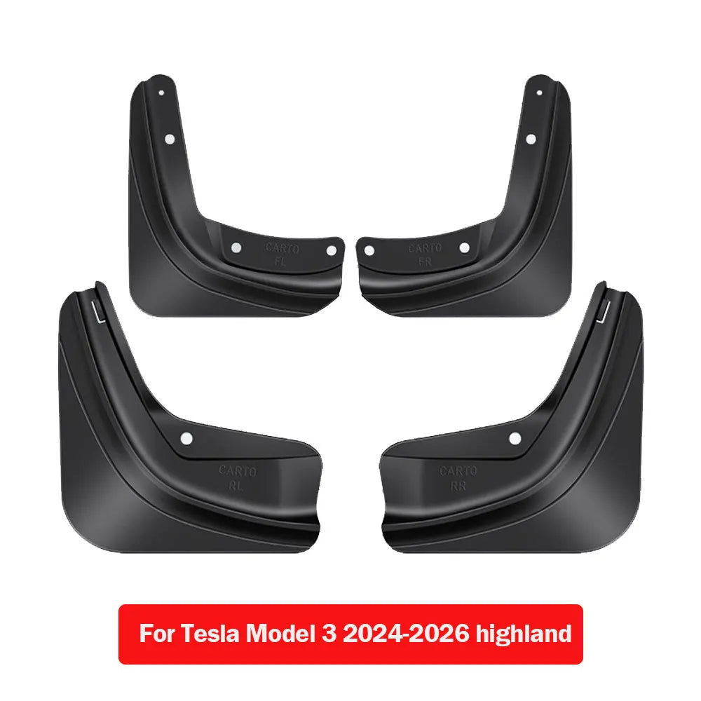 Mud Flaps for Tesla Model Y (2020-2024 or Juniper 2025-2026) and Model 3 (2019-2023 or Highland 2024-2025), TPE, No Drilling