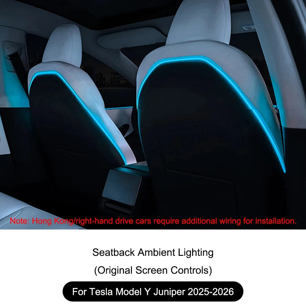 Seatback Ambient Light Kit for Tesla Model 3 Highland 2024 and Model Y Juniper, RGB LED Strips with Touchscreen Control, Plus Console and Dash Sets