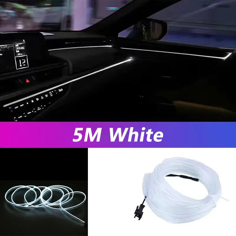 5 m (16.5 ft) EL Wire Car Interior Ambient Light, Flexible Neon Trim Strip with USB or 12V Socket Driver, 10 Colors