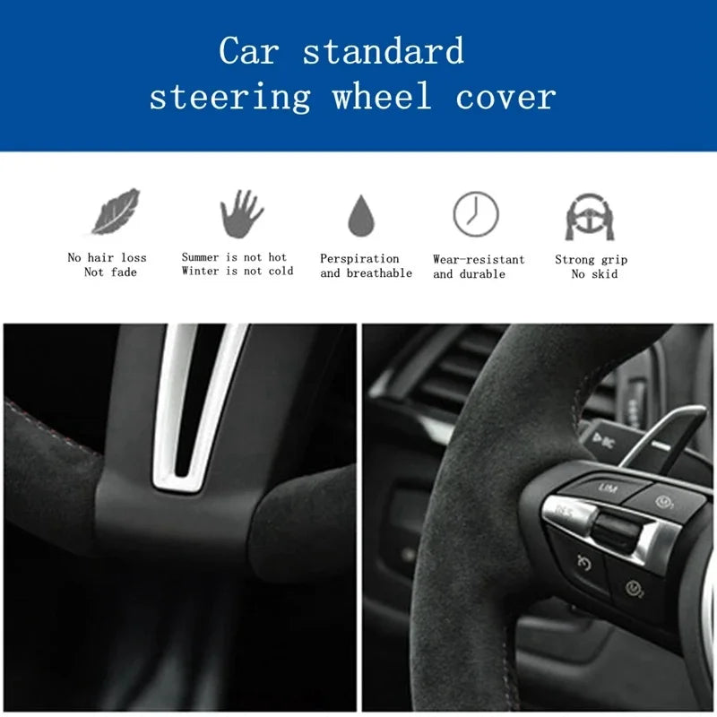 Steering Wheel Cover for Honda Civic 2022 (11th Gen), DIY Hand-Sew Suede Leather Wrap, 9 Stitching Colors