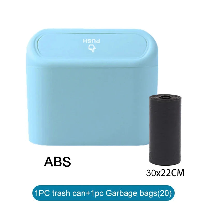 Mini Car Trash Can with Lid and Garbage Bags, Leak-Proof Small Bin for Door Pockets, Consoles and Desks, 4 Colors