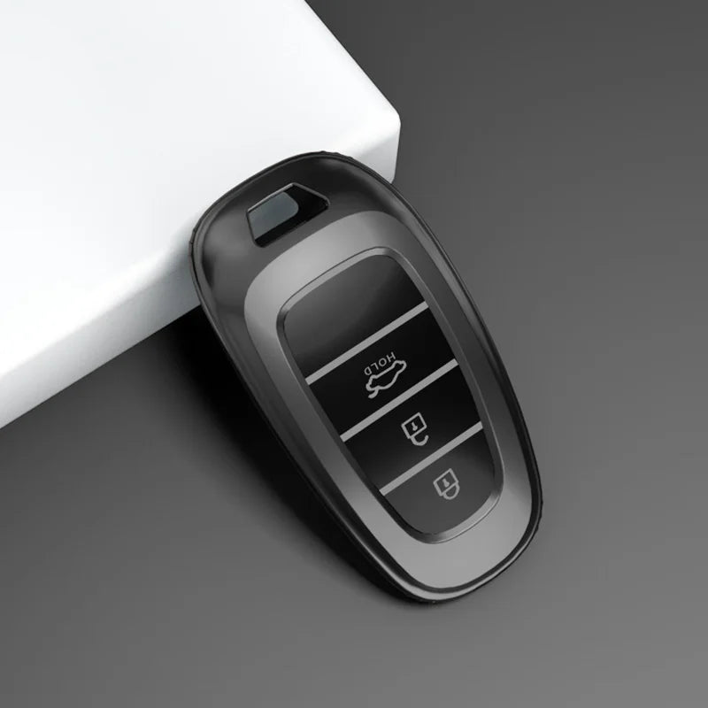 Key Fob Cover for Hyundai 3 and 4-Button Keys, Gray TPU Case for Tucson (NX4), Santa Fe and i30, with Keychain or Buckle Options