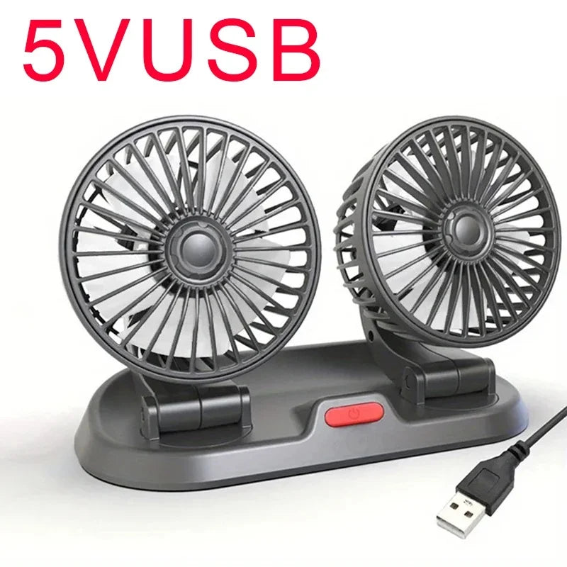 Car Cooling Fan with 1, 2 or 3 Adjustable Heads, 360 Degree Dashboard Fan with 2 Speeds, USB, 12V or 24V Plug
