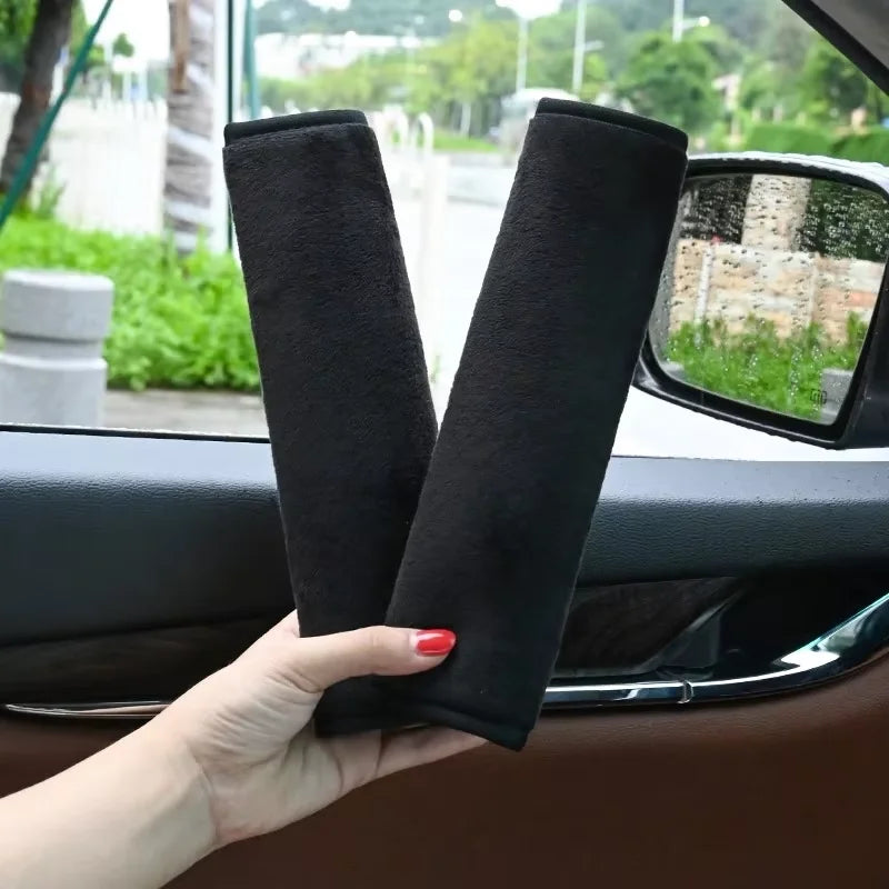 Seat Belt Cover for Adults, Soft Shoulder Pad in Black Short Plush or All-Season Style, Hidden Hook-and-Loop Closure, Universal Fit