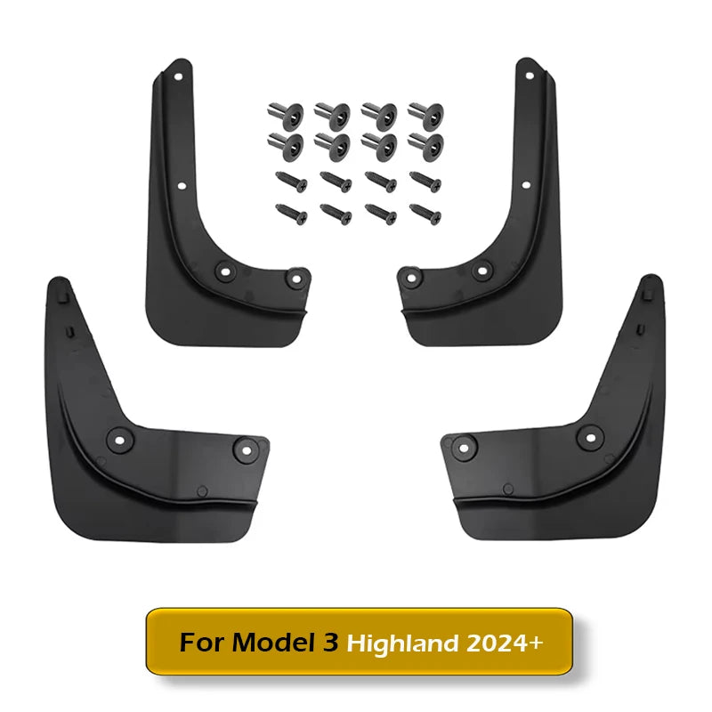 Matte Black ABS Mud Flaps for Tesla Model Y 2020-2024, Model Y Juniper and Model 3 Highland, Set of 4 with Screws, No Drilling