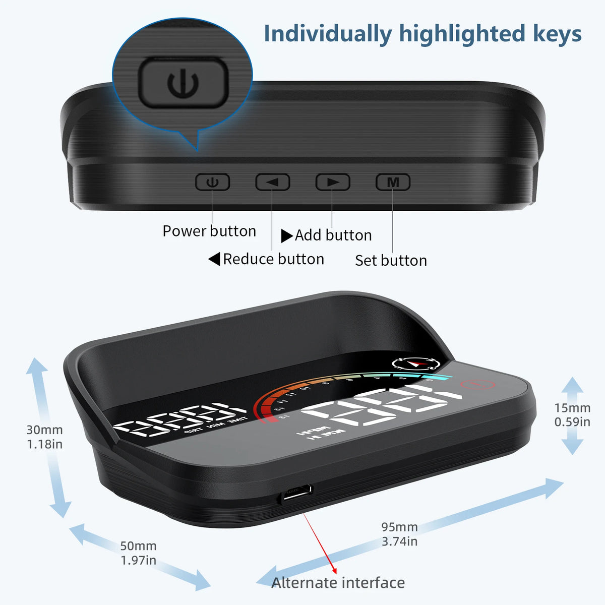 GPS Head Up Display for Cars, Digital Speedometer in MPH or KM/H with Compass, Clock, Mileage and Overspeed Alarm, Works with Any Car