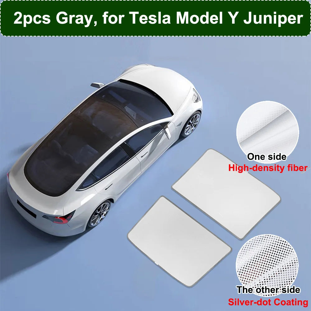 Glass Roof Sunshade for Tesla Model Y Juniper and Model 3 Highland, 2-Piece Ice-Cooling Shade with Clips and Storage Bag, Black or Gray