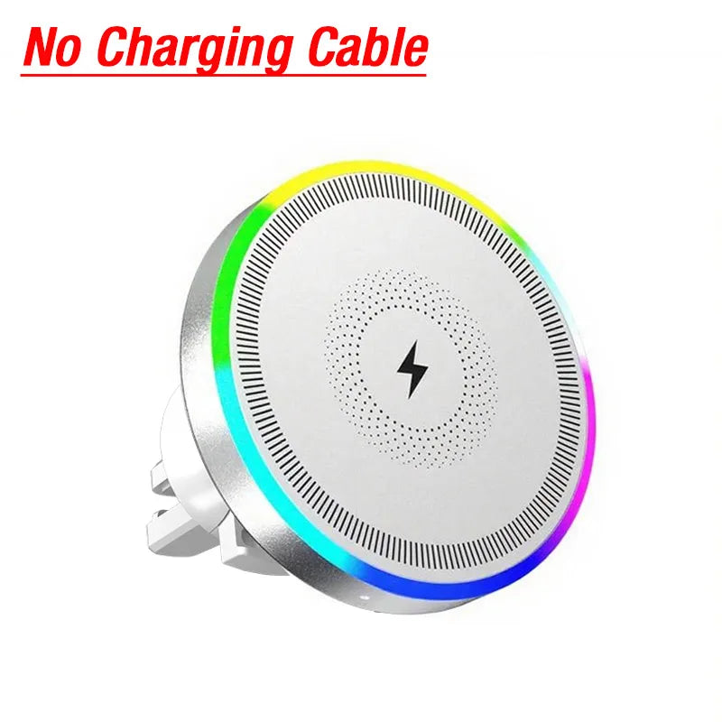 RGB Magnetic Wireless Car Charger, Air Vent Phone Mount with 360 Degree Ball Joint, for iPhone 12 and Newer, Black or White