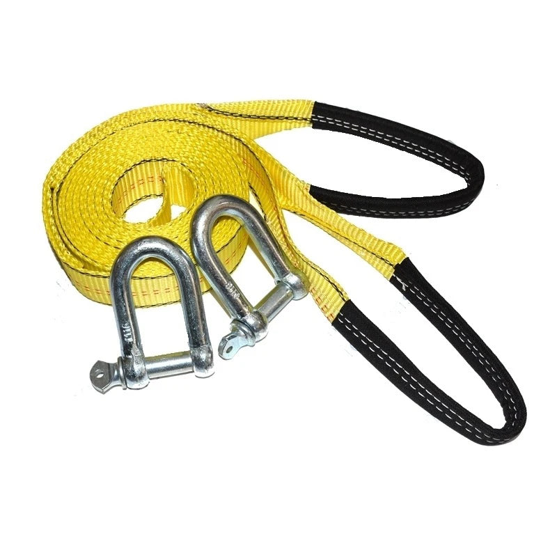8 Ton Tow Strap with U Shackles, 5 m (16.4 ft) High Strength Polyester Recovery Strap, Reflective Blue or Yellow