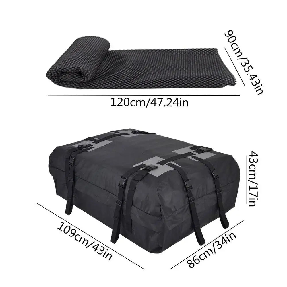 Rooftop Cargo Carrier Bag, 15 cu ft Waterproof 600D Oxford Roof Bag with 10 Straps, Foldable, Optional Anti Slip Mat