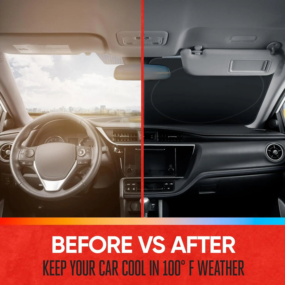 Twist-Fold Car Windshield Sun Shade, Reflective Silver Sunshade with Black Inner Side, 59 x 27.6 in