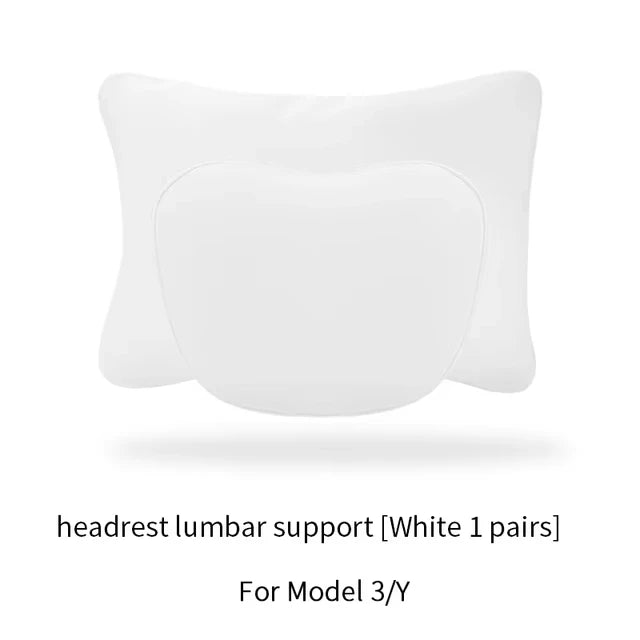 Headrest and Lumbar Pillows for Tesla Model 3 and Model Y, Soft Skin-Feel Neck and Back Support, White or Black
