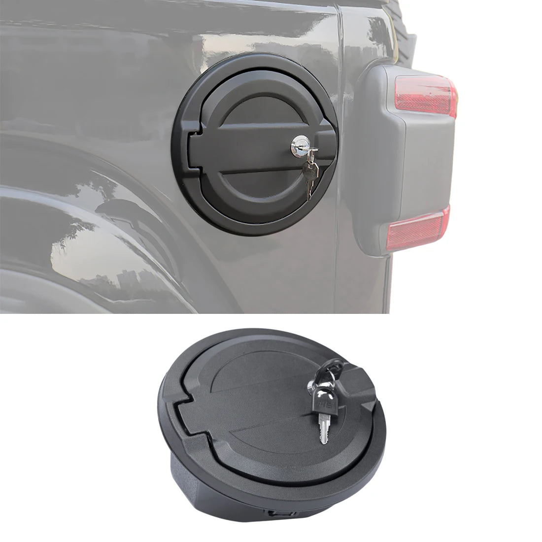 Locking Fuel Door with Key for Jeep Wrangler 2018-2023 (JL), Black Aluminum Alloy and ABS Gas Tank Cover