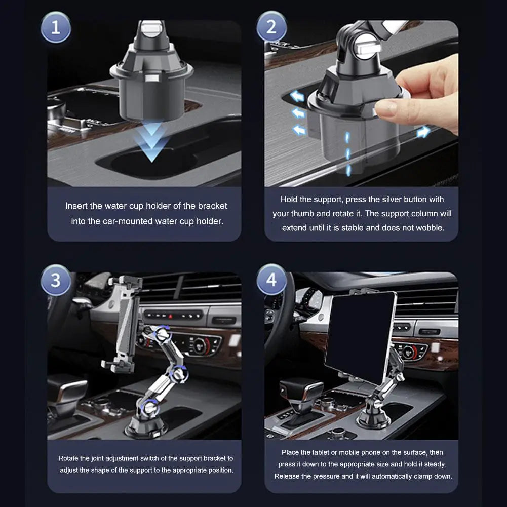 Cup Holder Phone and Tablet Mount with Long Adjustable Arm, 360 Degree Ball Joint, Fits 4 to 12.9 Inch Phones and Tablets