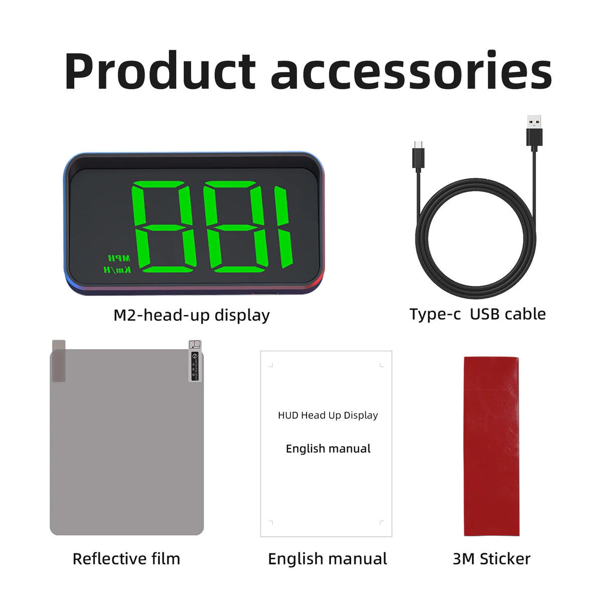 GPS Head Up Display, M2 Digital Speedometer in KM/H Only, OBD-II or 12V Socket Power, Overspeed Alarm, White or Green Display