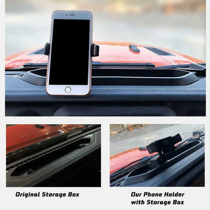 Dash Storage Tray for Jeep Wrangler 2018-2022 (JL), Black Organizer Box with Ball Mount for a Phone Holder