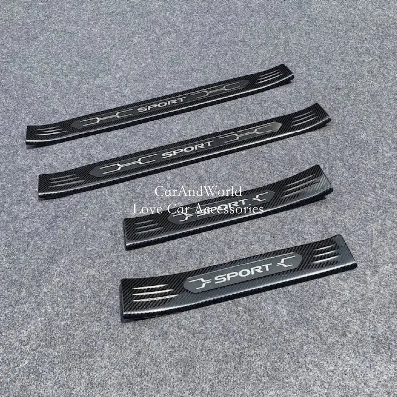 Stainless Steel Door Sill Protectors for Toyota RAV4 2019-2025, Set of 4 Stick-On Plates in Silver, Black or Carbon Fiber Pattern