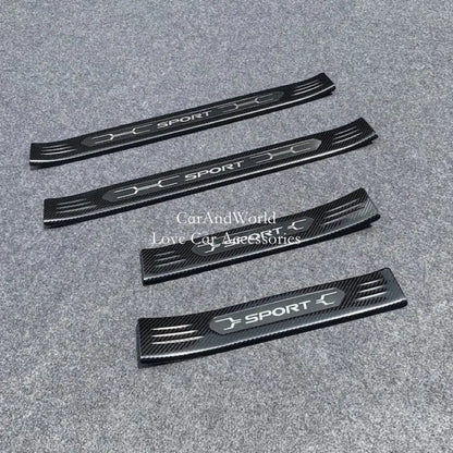 Stainless Steel Door Sill Protectors for Toyota RAV4 2019-2025, Set of 4 Stick-On Plates in Silver, Black or Carbon Fiber Pattern