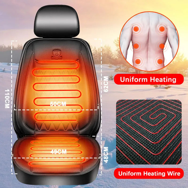 12V-24V Heated Car Seat Cover, 25W Seat Warmer Cushion with 3 Heat Levels and Auto-Off Timer, Flannel or Cloth, 1 or 2 Pack