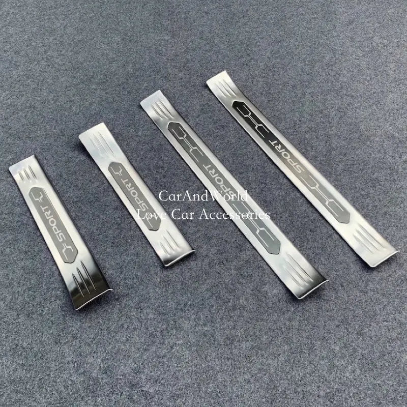 Stainless Steel Door Sill Protectors for Toyota RAV4 2019-2025, Set of 4 Stick-On Plates in Silver, Black or Carbon Fiber Pattern