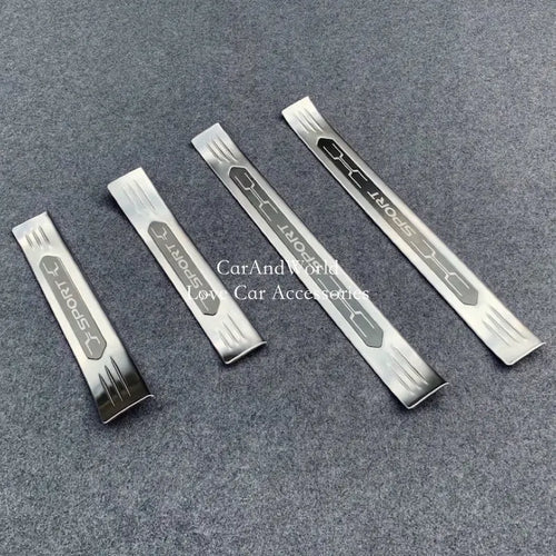 Stainless Steel Door Sill Protectors for Toyota RAV4 2019-2025, Set of 4 Stick-On Plates in Silver, Black or Carbon Fiber Pattern