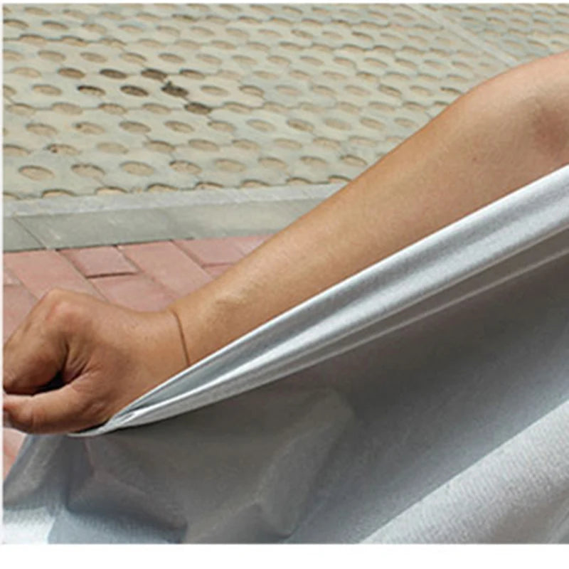 Close-up of the silver polyester car cover fabric