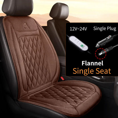 12V-24V Heated Car Seat Cover, 25W Seat Warmer Cushion with 3 Heat Levels and Auto-Off Timer, Flannel or Cloth, 1 or 2 Pack