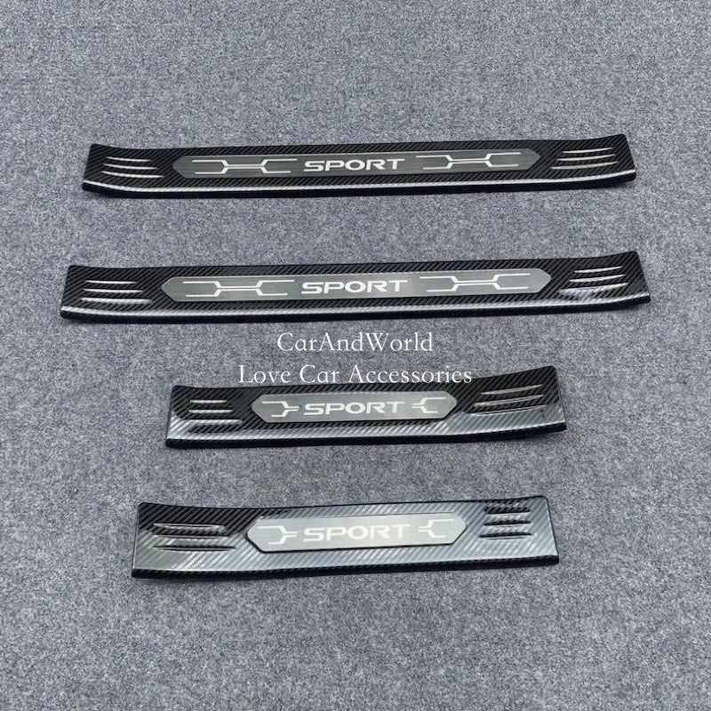Stainless Steel Door Sill Protectors for Toyota RAV4 2019-2025, Set of 4 Stick-On Plates in Silver, Black or Carbon Fiber Pattern