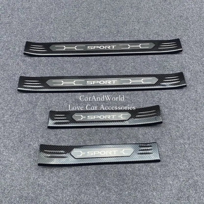 Stainless Steel Door Sill Protectors for Toyota RAV4 2019-2025, Set of 4 Stick-On Plates in Silver, Black or Carbon Fiber Pattern