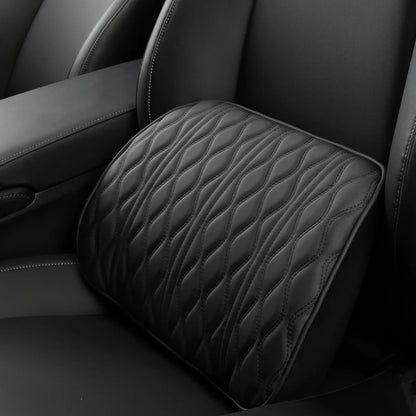 PU Leather Car Neck Pillow and Lumbar Support Cushion, Memory Foam Headrest and Back Pillows with Diamond Stitching