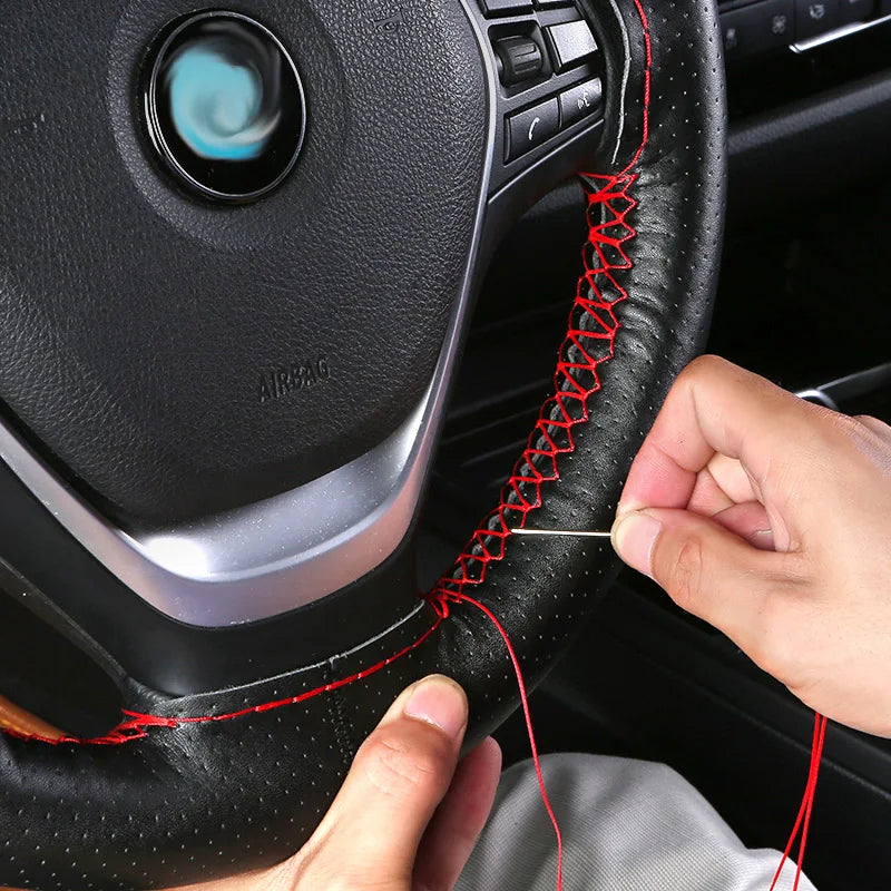 Steering Wheel Cover for Honda Civic, DIY Hand-Sew Leather Kit for 13.8-14.2 in (35-36 cm) Wheels, Smooth or Perforated