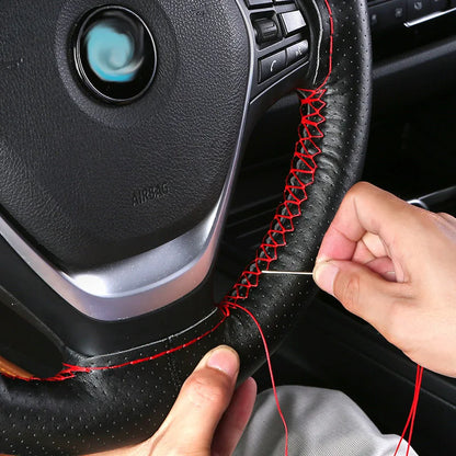 Steering Wheel Cover for Honda Civic, DIY Hand-Sew Leather Kit for 13.8-14.2 in (35-36 cm) Wheels, Smooth or Perforated
