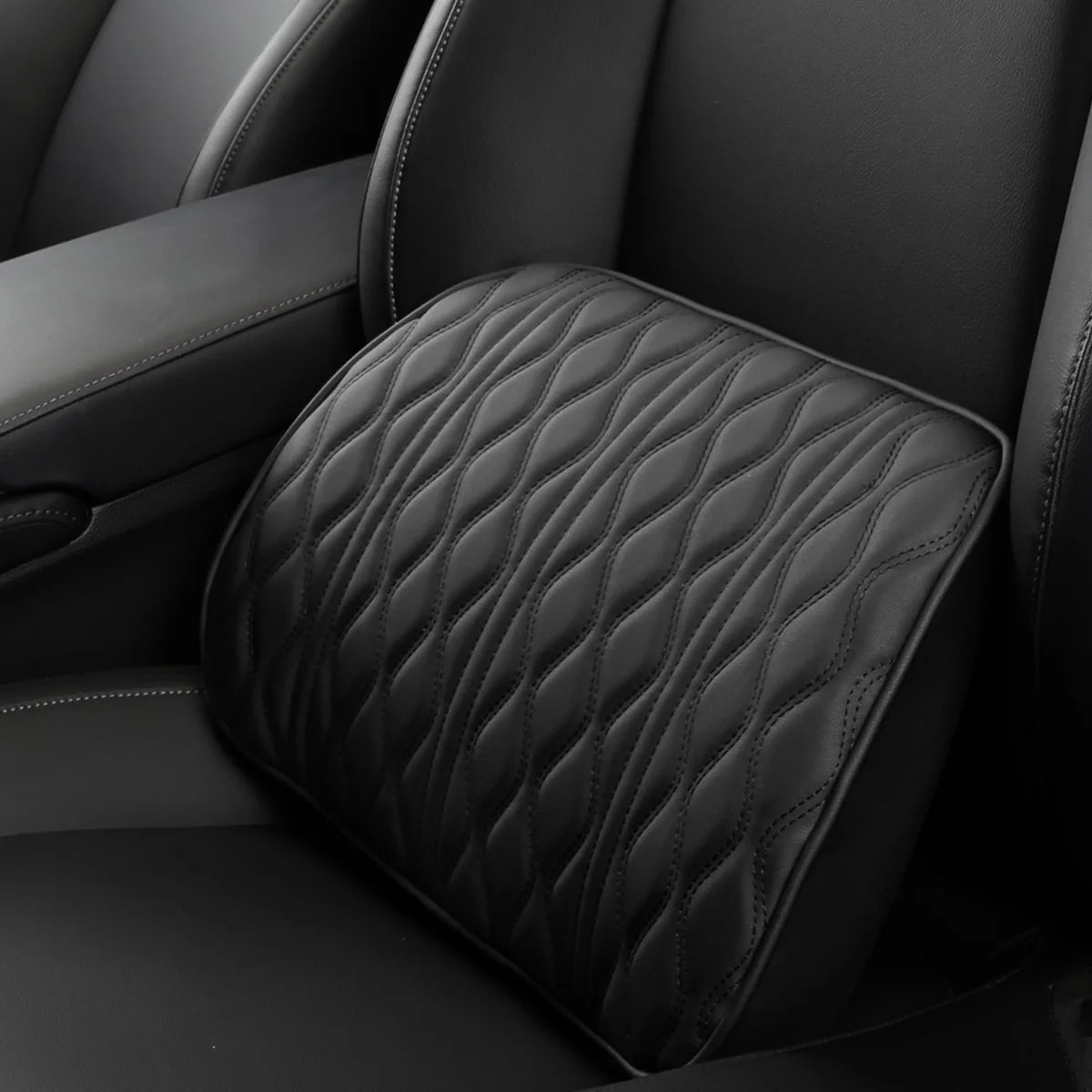 PU Leather Car Neck Pillow and Lumbar Support Cushion, Memory Foam Headrest and Back Pillows with Diamond Stitching