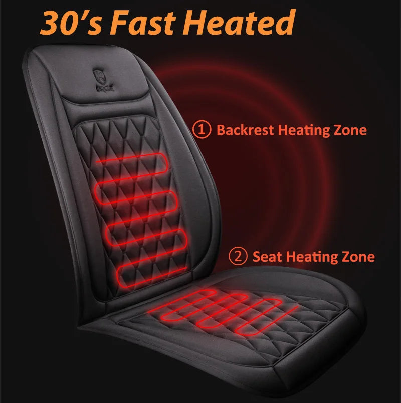 12V-24V Heated Car Seat Cover, 25W Seat Warmer Cushion with 3 Heat Levels and Auto-Off Timer, Flannel or Cloth, 1 or 2 Pack
