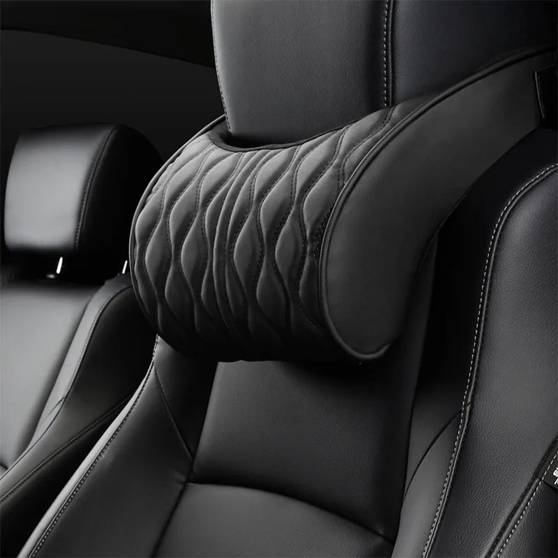 PU Leather Car Neck Pillow and Lumbar Support Cushion, Memory Foam Headrest and Back Pillows with Diamond Stitching