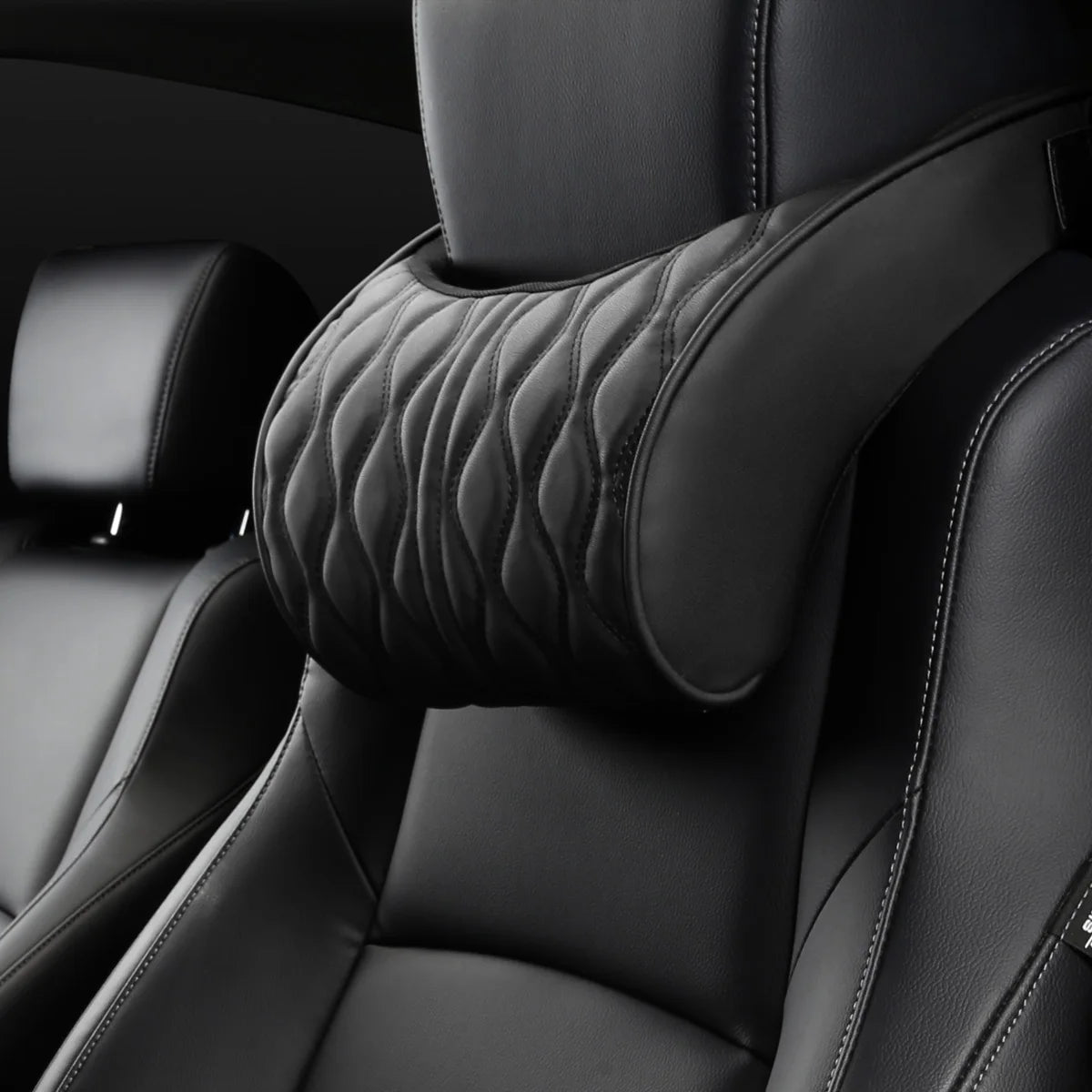 PU Leather Car Neck Pillow and Lumbar Support Cushion, Memory Foam Headrest and Back Pillows with Diamond Stitching