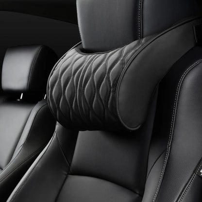 PU Leather Car Neck Pillow and Lumbar Support Cushion, Memory Foam Headrest and Back Pillows with Diamond Stitching