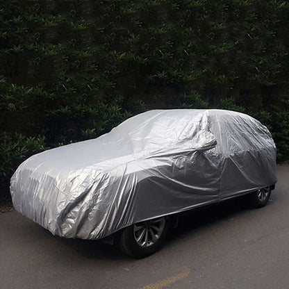 Silver full car cover on an SUV
