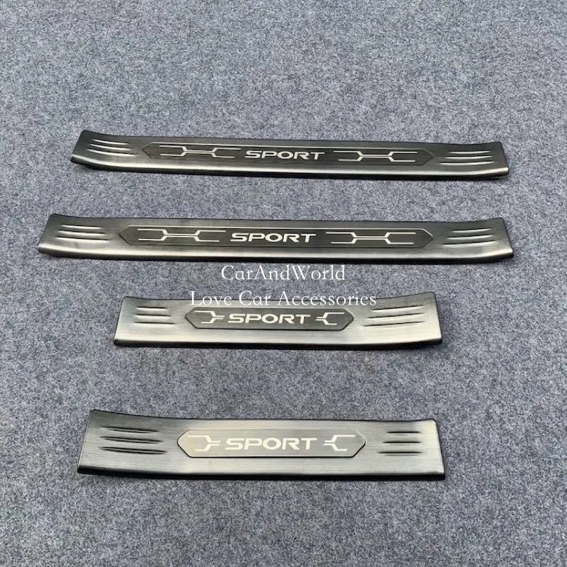 Stainless Steel Door Sill Protectors for Toyota RAV4 2019-2025, Set of 4 Stick-On Plates in Silver, Black or Carbon Fiber Pattern