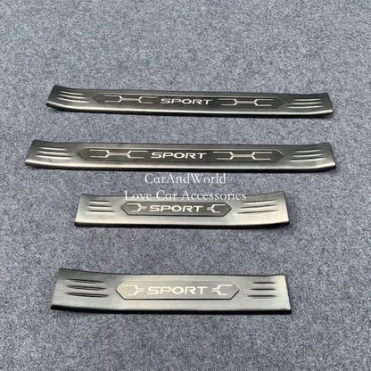 Stainless Steel Door Sill Protectors for Toyota RAV4 2019-2025, Set of 4 Stick-On Plates in Silver, Black or Carbon Fiber Pattern