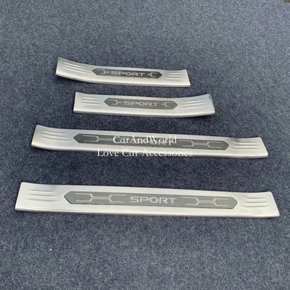 Stainless Steel Door Sill Protectors for Toyota RAV4 2019-2025, Set of 4 Stick-On Plates in Silver, Black or Carbon Fiber Pattern