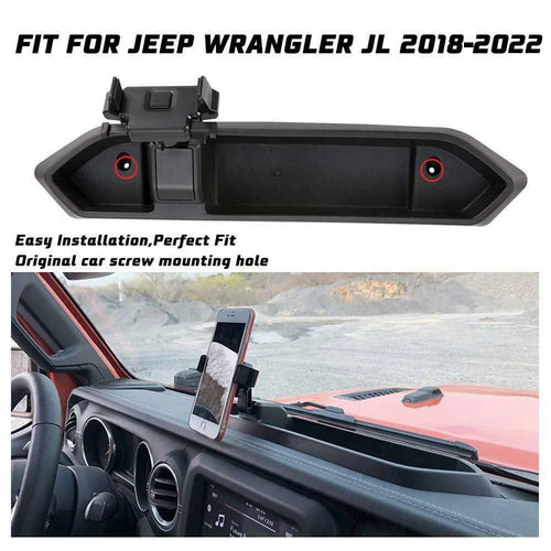 Dash Storage Tray for Jeep Wrangler 2018-2022 (JL), Black Organizer Box with Ball Mount for a Phone Holder