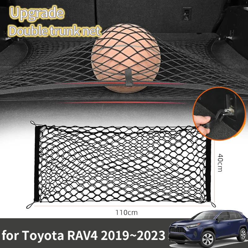 Cargo Net for Toyota RAV4 2019-2023 (XA50), 27.6 x 27.6 in Elastic Nylon Trunk Net with 4 Hooks, Single or Double Layer