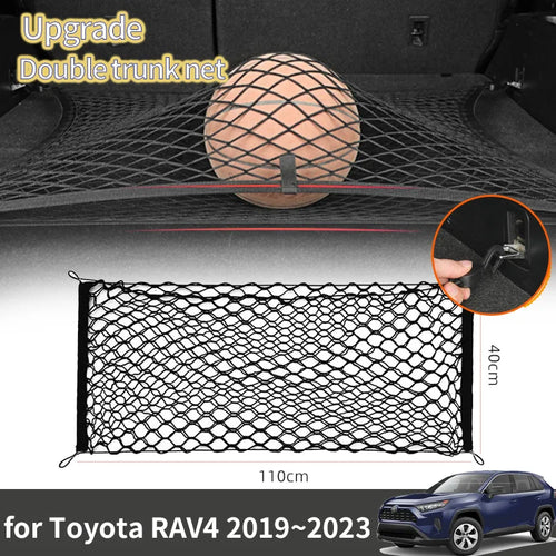 Cargo Net for Toyota RAV4 2019-2023 (XA50), 27.6 x 27.6 in Elastic Nylon Trunk Net with 4 Hooks, Single or Double Layer
