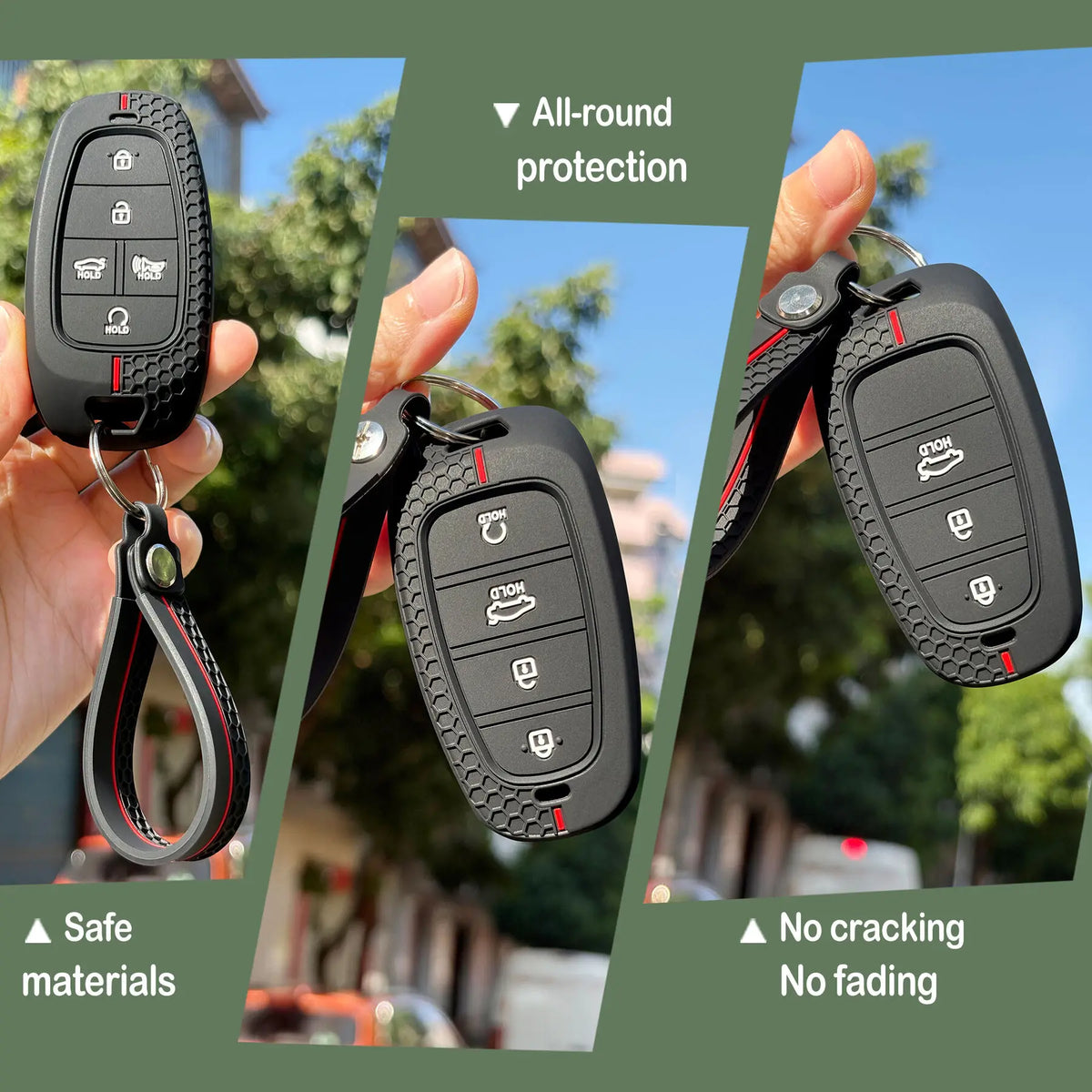 Key Fob Cover for Hyundai 2, 3, 4 and 5-Button Keys, Silicone Case with Red Line Design for Tucson (NX4), Sonata, Nexo and Azera